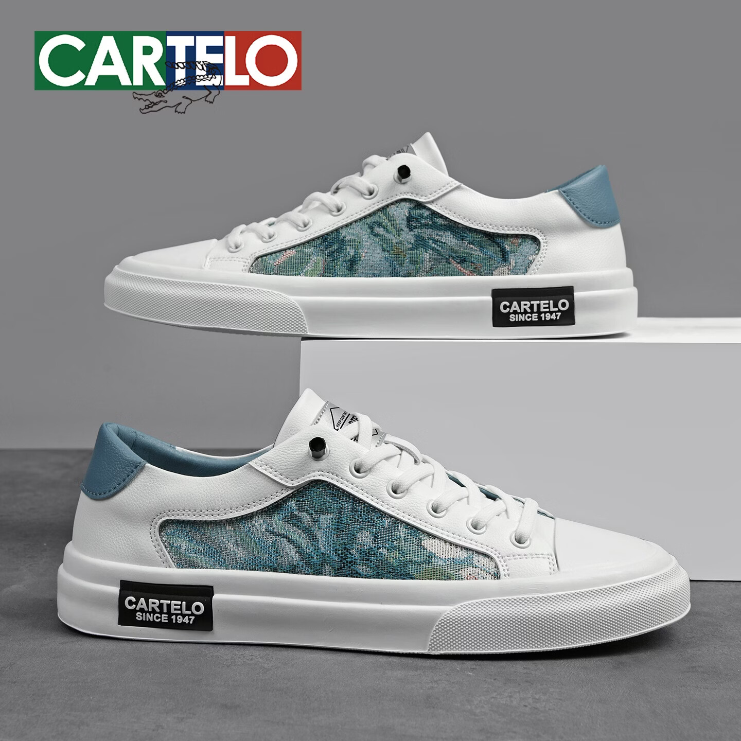 卡帝乐鳄鱼（CARTELO）时尚男鞋夏季潮流透气休闲板鞋男韩版上班学生户外一脚蹬运动鞋男 冰蓝色 44 (270mm) 标准运动鞋尺码
