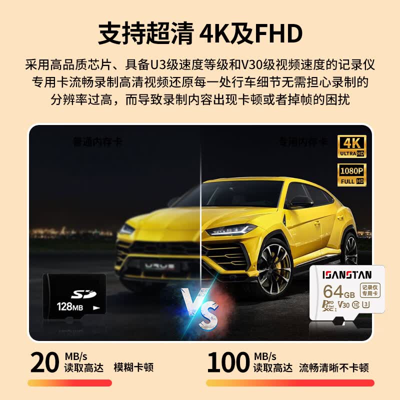 ISANSTAN TF卡适用极狐行车记录仪内存卡阿尔法S5/S6/S/T专用FAT32高速class10存储卡micro sd卡 【4S店推荐】128G-行车记录仪专用卡+送读卡器