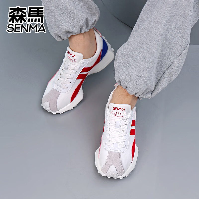 森馬(senma)男士厚底舒适跑步鞋低帮防滑轻便阿甘鞋时尚百搭休闲鞋 白兰红 43