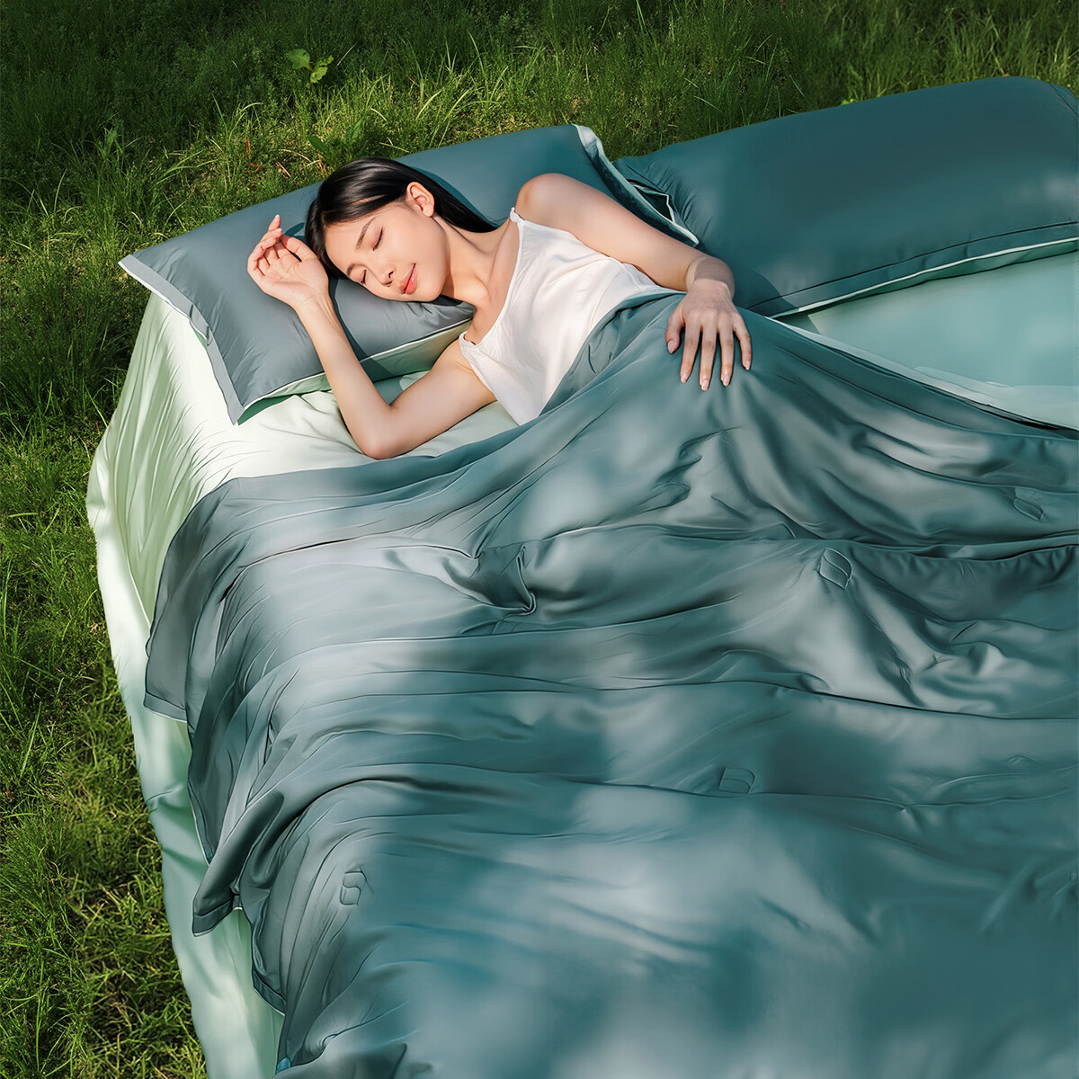 水星家纺被子夏凉被单人空调被60支天丝凉感可机洗夏季薄被 植愈舒爽天丝夏被Pro(新黛绿) 150cm*200cm
