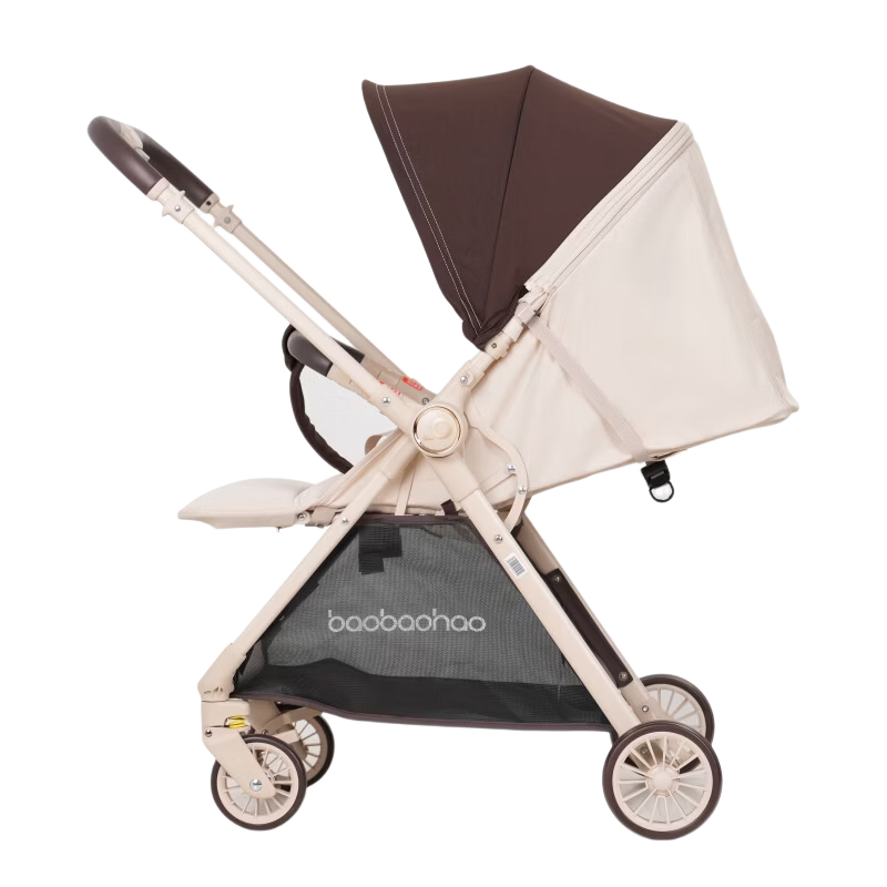 寶寶好A12口袋推車焦糖奶茶嬰兒車可換向可坐可躺折疊輕便帶減震