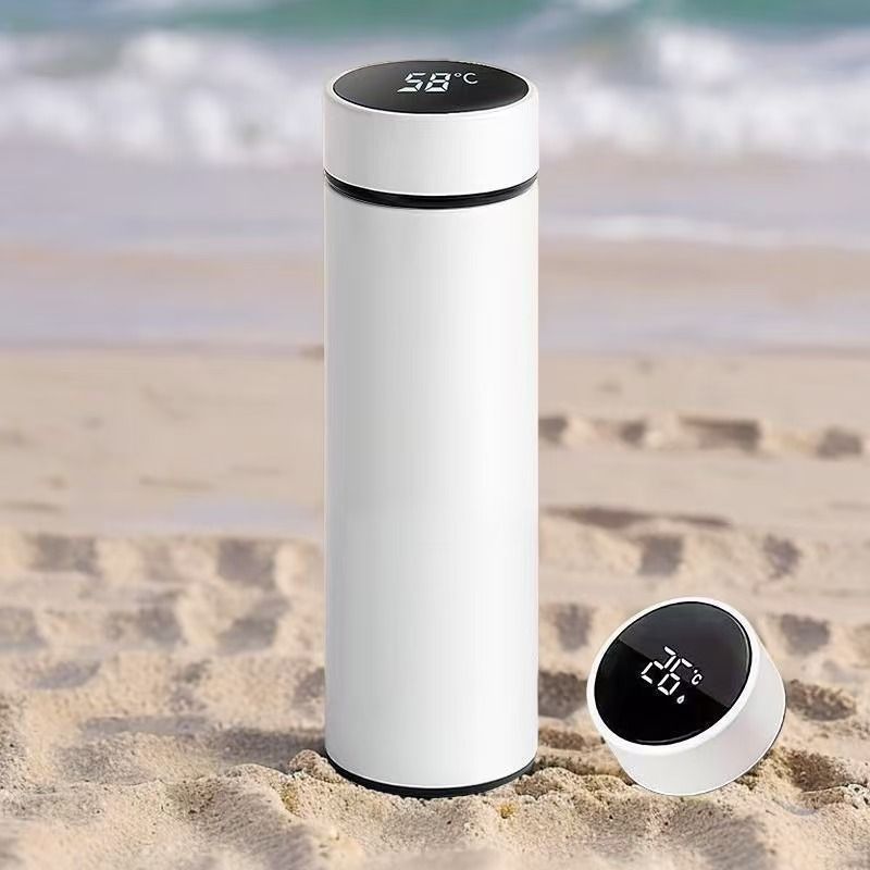 肥肥鲨保温水杯可爱搞笑搞怪表情杯子个性便携显温不锈钢保温杯 来图定制 500ml 送茶隔【显示温度8-12小时保冷保温】