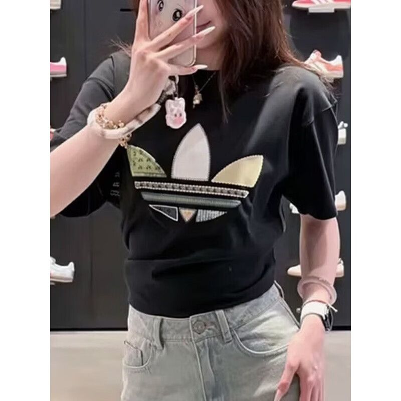 阿迪达斯（adidas）三叶草 短袖男2026夏新款透气舒适时尚百搭宽松棉运动休闲T恤上衣 KW5671 黑色 M