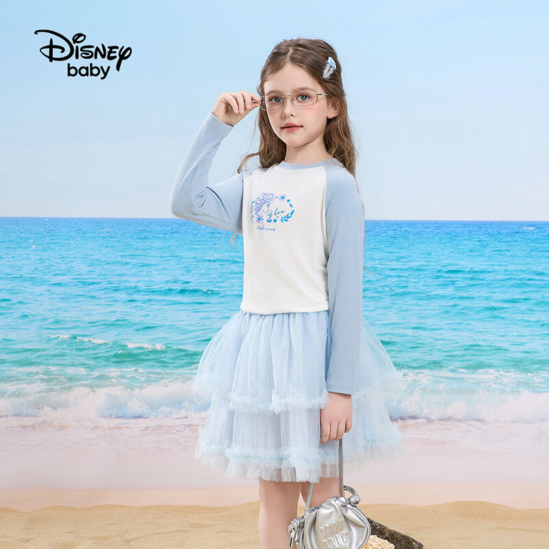 迪士尼（Disney）童装男女童长袖T恤速干2026春秋季新款宽松儿童秋装上衣打底衫dsn 本白 140 高135-145cm重60-70斤