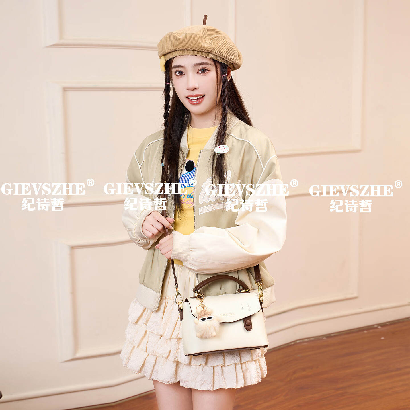 纪诗哲轻奢侈包包女包2026新款女士单肩斜挎手提包送老婆女友生日礼物 米白色【2025年新款】 品牌礼盒
