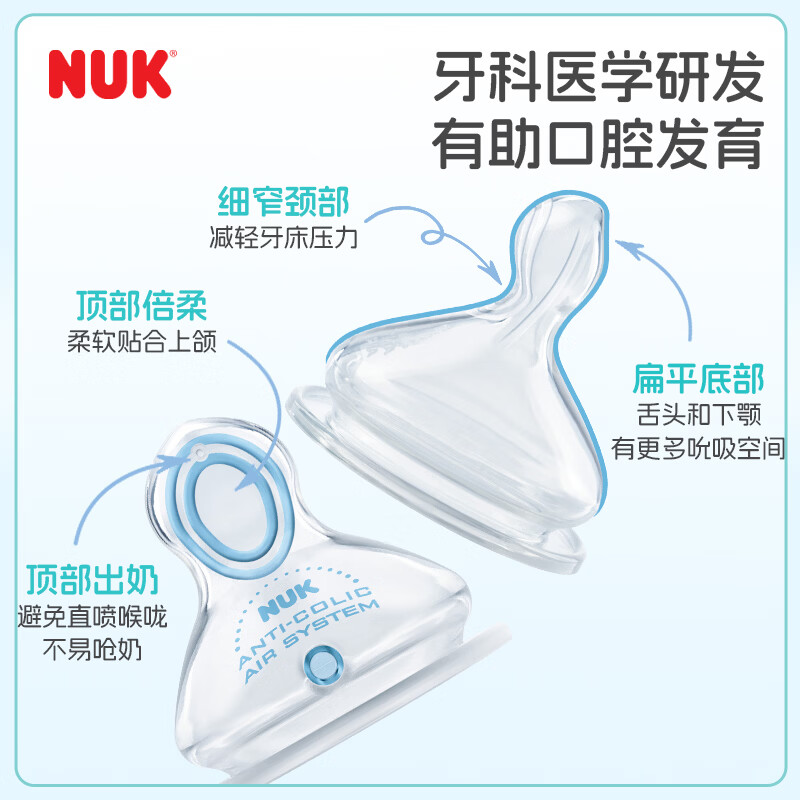 NUK德国新生儿感温奶瓶宽口径ppsu防胀气奶瓶0-6个月以上仿母乳奶嘴 白色 (0-6月) 300ml +2个S号奶嘴