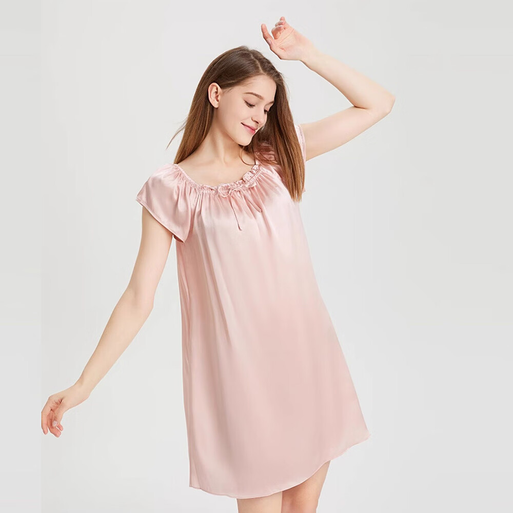 西子湖丝韵【经典娃娃裙】100%桑蚕丝公主裙睡裙真丝睡衣女居家服母亲节礼物 粉色 L （80-125斤）