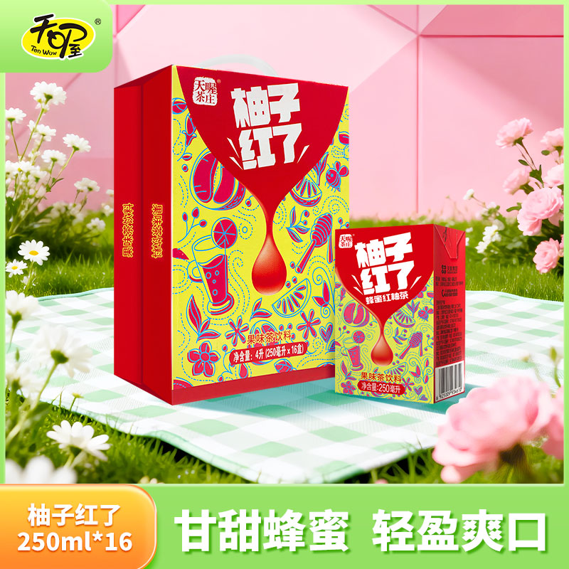 天喔 蜂蜜红柚茶 250ml*16整箱装年货礼盒凉茶果味饮料小包便携饮品