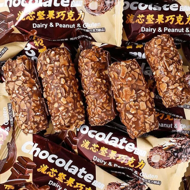 红允坚果脆巧夹心巧克力棒空心花生燕麦能量棒代餐休闲小零食独立包装 坚果仁+夹心+巧克力 酥脆可口：(买15再送15包)整箱38包