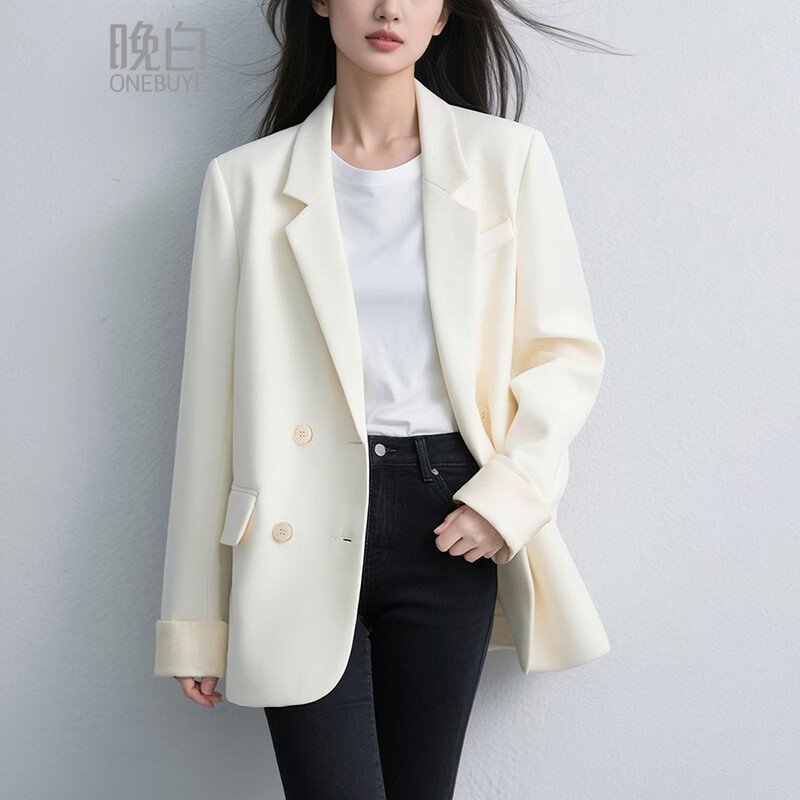 晚白【专享】经典翻驳领通勤西装挺括利落知性温柔风外套女 杏色 M