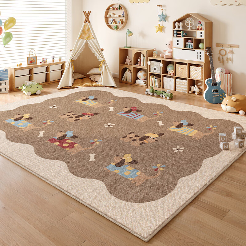 著忆儿童房地毯2026新款爬爬垫阅读区防摔婴儿免打理隔音女孩卧室地垫 S波斯绒-憨豆小狗 160*230CM【不掉毛不掉色】