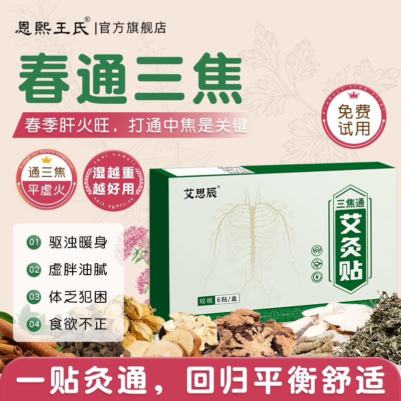 恩煕王氏三焦不通上热中堵下寒湿气重肝火旺盛舌苔厚白健脾调胃草药艾灸贴 五盒装