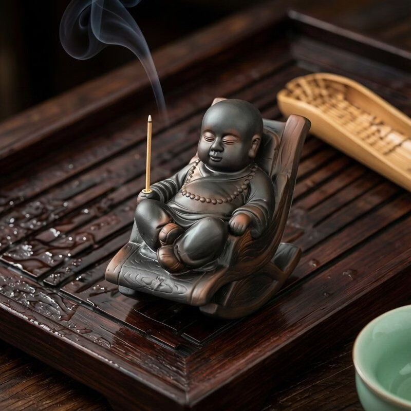 创意摇椅个性茶玩茶桌茶台多功能装 饰摆设禅意紫陶和尚茶宠摆件 紫陶 摇摇椅 小和尚