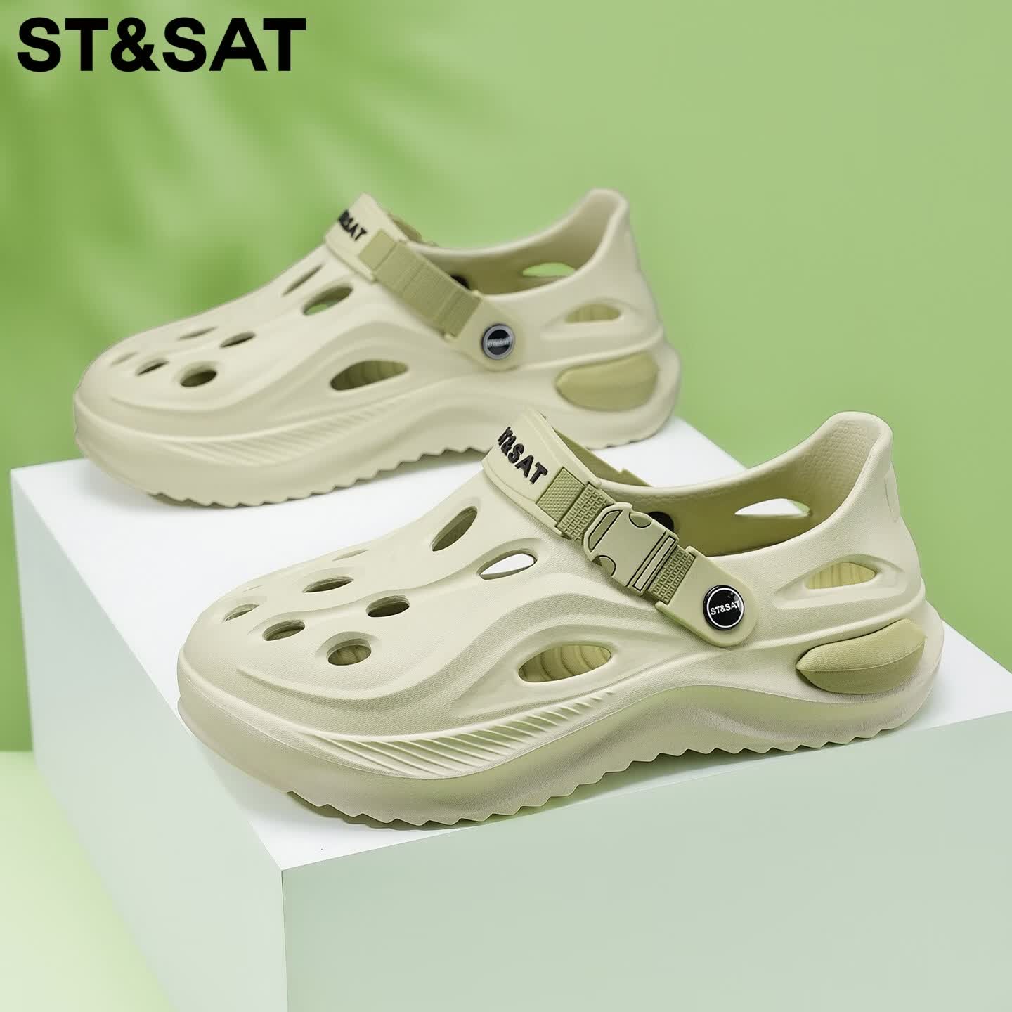 星期六（St&Sat）凉鞋男夏季新款防滑洞洞鞋男户外涉水沙滩鞋运动百搭透气休闲男鞋 绿色 44-45 标准运动鞋尺码