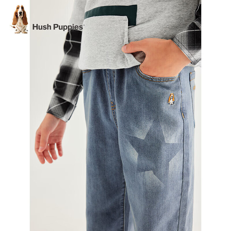 暇步士(Hush Puppies)【经典款】童装儿童男大童秋季时尚潮流男童休闲牛仔裤 蓝牛仔 130 cm