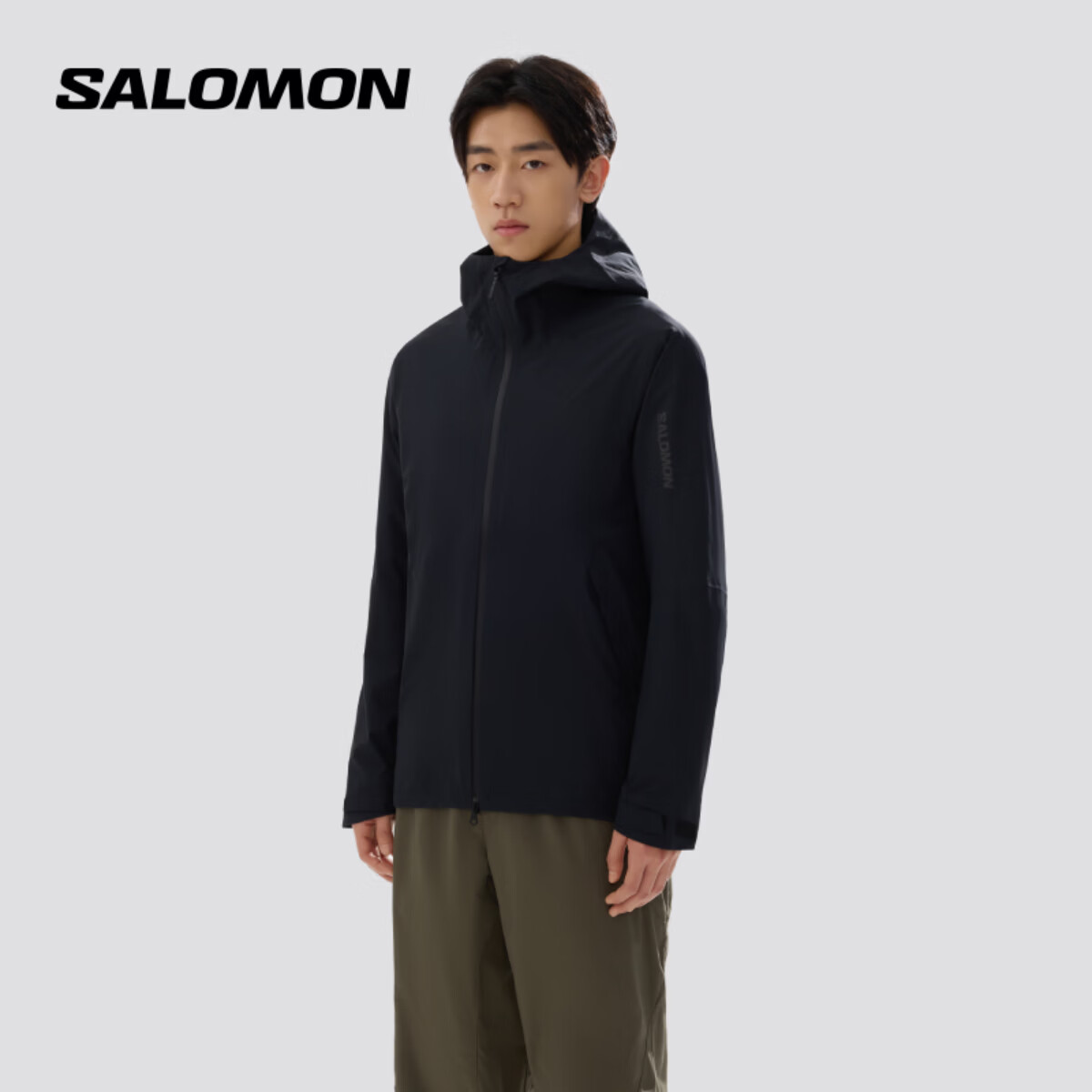 萨洛蒙（Salomon）男款 户外运动 轻便防水防风外套茄克 OUTERPATH 2.5L JACKET 深黑色 C22114 L 180/100A