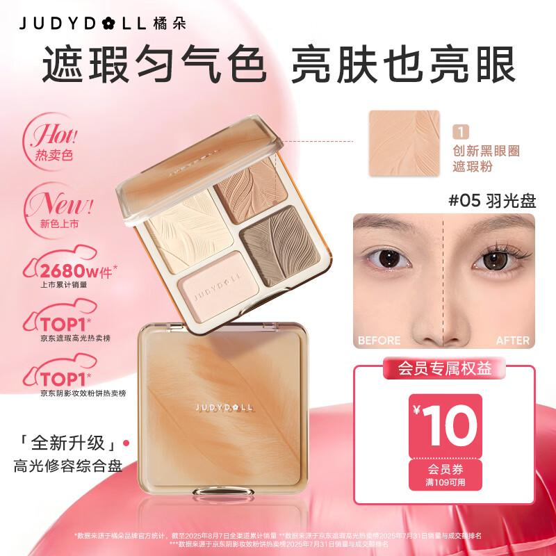 橘朵（Judydoll）高光修容综合盘粉饼鼻影阴影提亮改善凹陷送女友礼物#05羽光盘