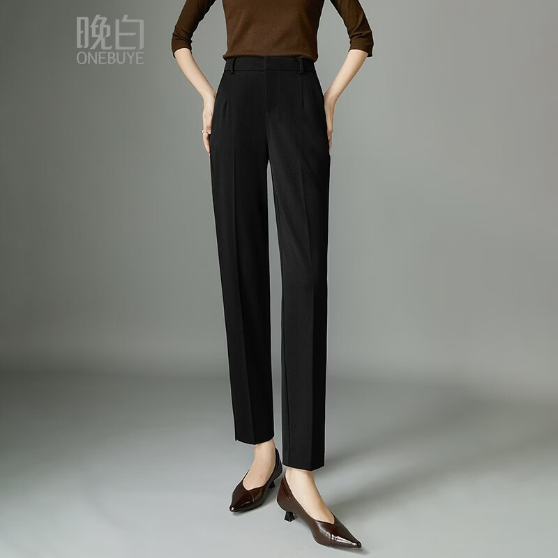 晚白【专享】2026春款经典高腰利落显瘦干练通勤直筒烟管裤女 黑色 27