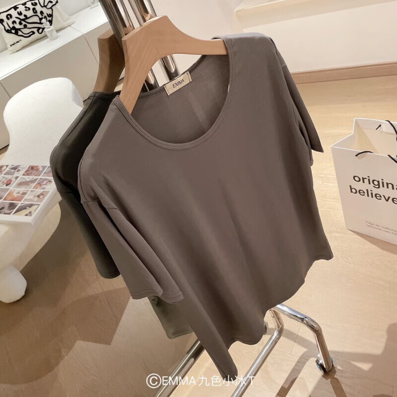 诗莉奥（SHILIAO）夏季新款小冰T恤宽松纯色上衣ins潮流圆领T恤短袖女生 粉色 均码 80-135斤