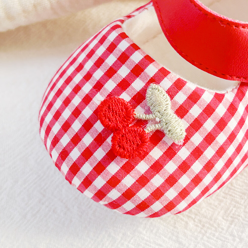 春秋款婴幼儿0-6-12月宝宝鞋女童公主鞋婴儿鞋单鞋软底不掉学步鞋 樱桃格子公主鞋 单层 15 内长12.5cm L码建议7-12个月