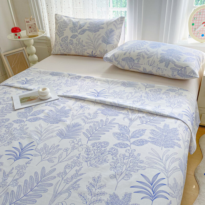 雅鹿加厚老粗布床单单件100原棉亚麻床罩学生宿舍被单三件套单人 柒婳 单床单200*230cm