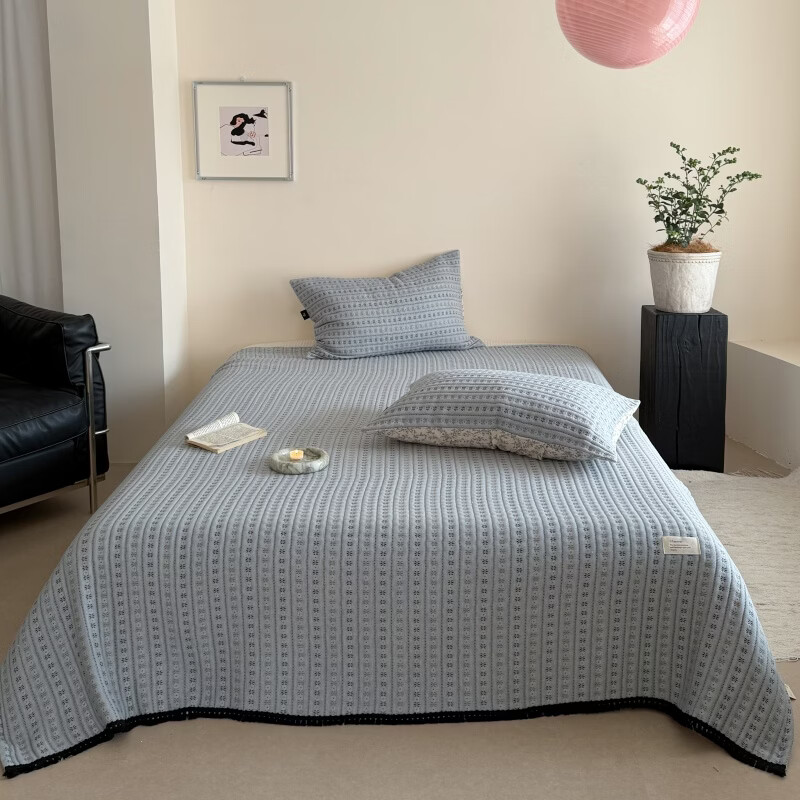 ROLAND LIVE多功能床盖全棉四季加厚床单绗缝夹棉家用榻榻米简约床品亲肤透气 MMG 素野系列床盖-山蓝 单床盖200*230cm