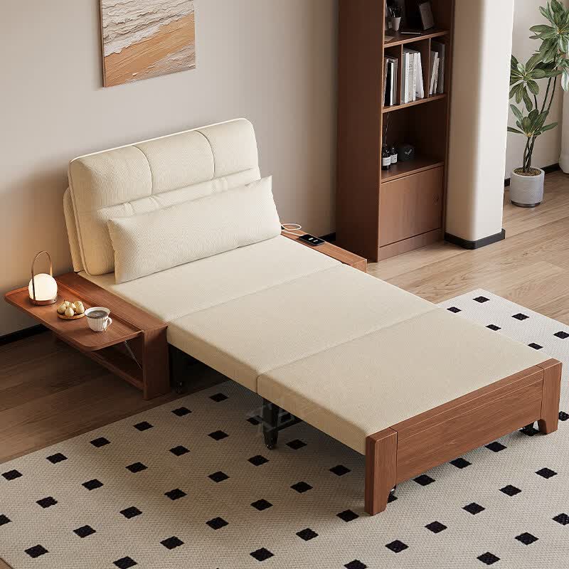 沙发床简约现代多功能两用可折叠小户型客厅家用新款折叠沙发 带储物箱1.5米(乳胶款_米白)原木色