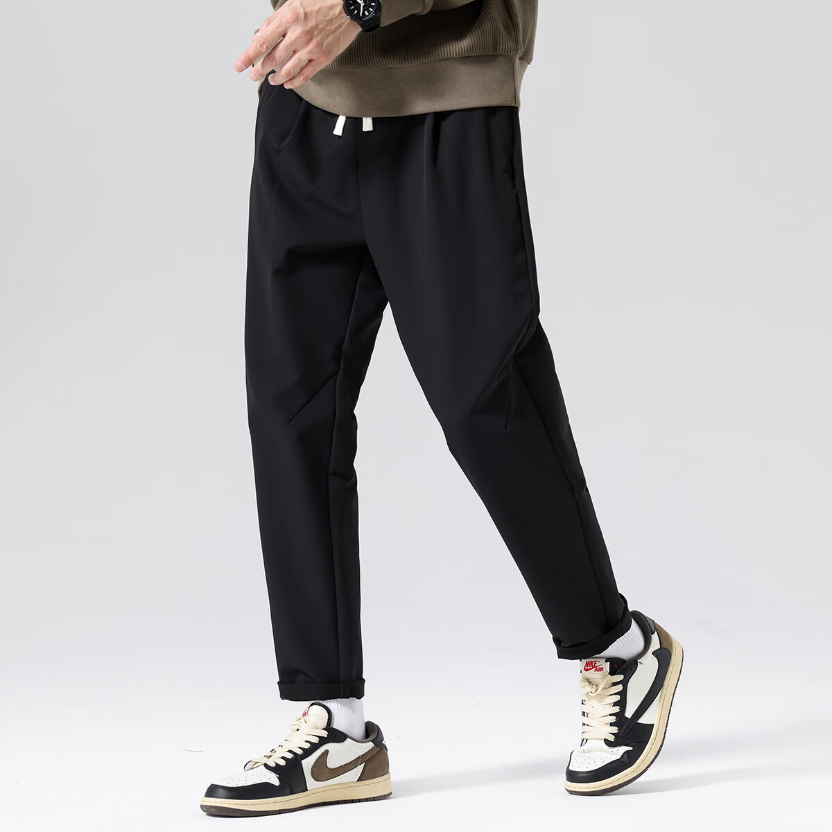 布衣传说休闲裤男士宽松百搭机能户外冲锋裤软壳登山长裤 黑色 M