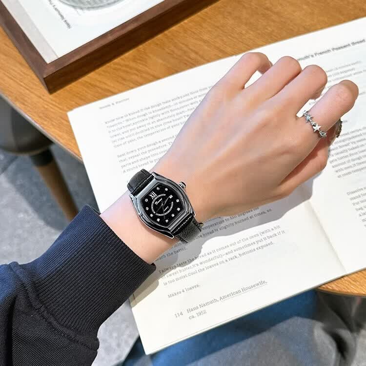 DIMINI新款酒桶型星空面CD扣轻奢经典时尚优雅女款防水机械风石英腕手表 星空绿面玫壳-绿皮(CD扣)