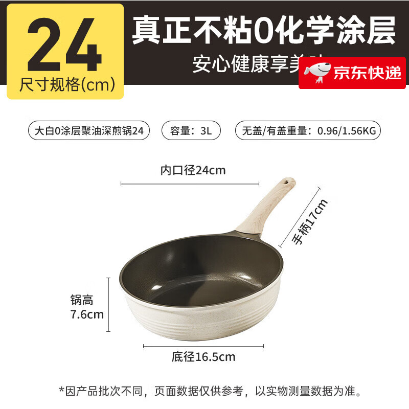 炊大皇无涂层平底锅不粘锅家用牛排煎锅煎蛋电磁炉燃气灶专用钛锅 【·无盖·无化学涂层_】有钛耐磨_锅底凸起 24cm