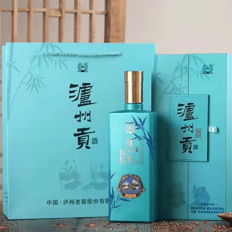泸州老窖浓香型白酒熊猫酒 泸州贡翡绿 52度纯粮宴请礼品 52%vol 500mL 6瓶 翡绿