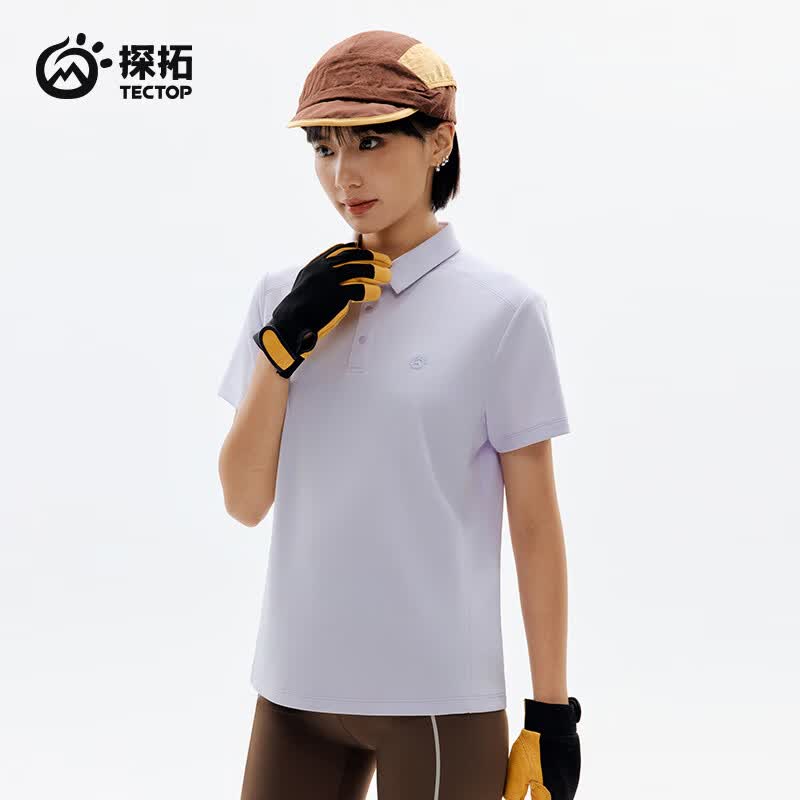 探拓（TECTOP）26新款鲁道夫速干短袖T恤女翻领户外运动上衣 远山紫 S