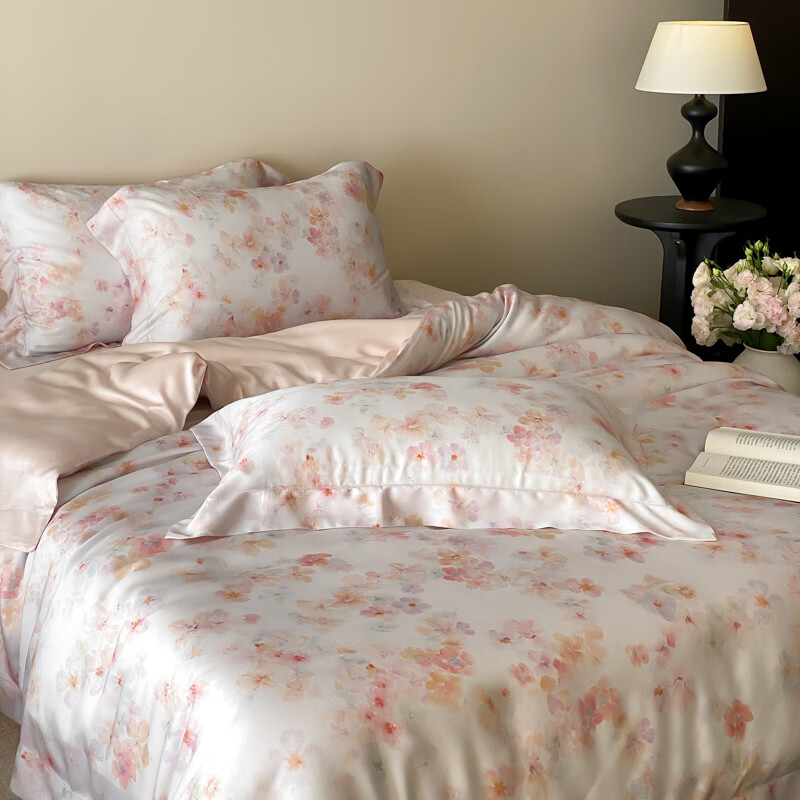 ROLAND LIVE夏季60莱赛尔天丝四件套丝滑被套床单小清新凉感裸睡床上用品 YX 天丝四件套-夏季粉 1.5米床 床单款 【被套200*230cm】