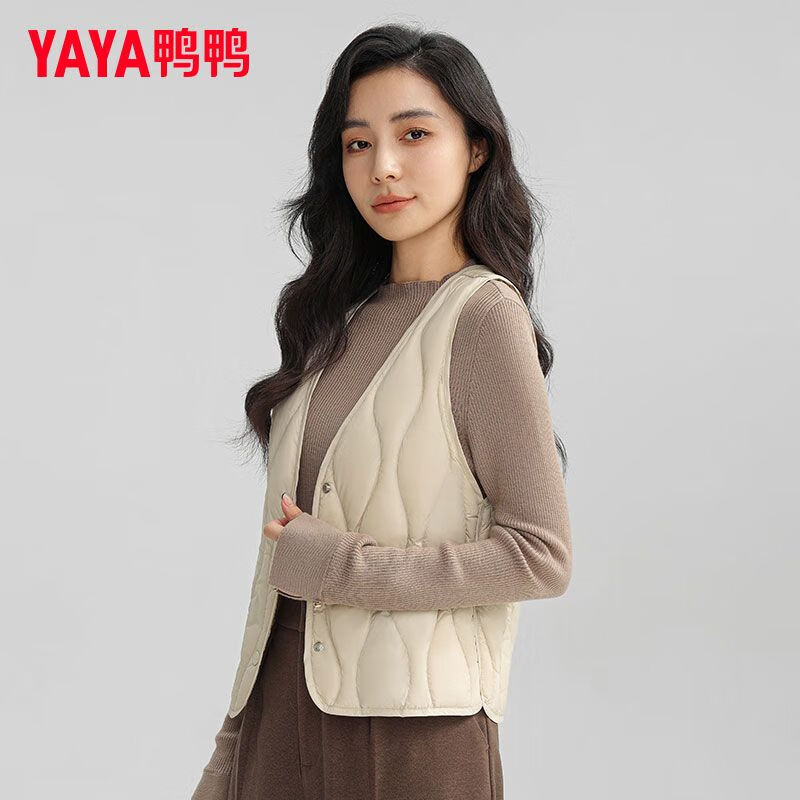 鸭鸭（YAYA）秋冬季新款贴身修身轻薄保暖背心短款坎肩保暖羽绒内胆冬装短外套 浅咖色 3XL 140-160斤