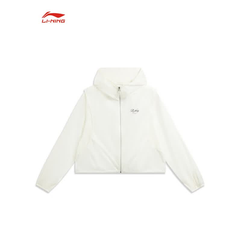 李宁（LI-NING）运动风衣女26春夏新款开衫休闲宽松连帽防晒外套AFDW512奥莱五折 乳白色-3 M (165)