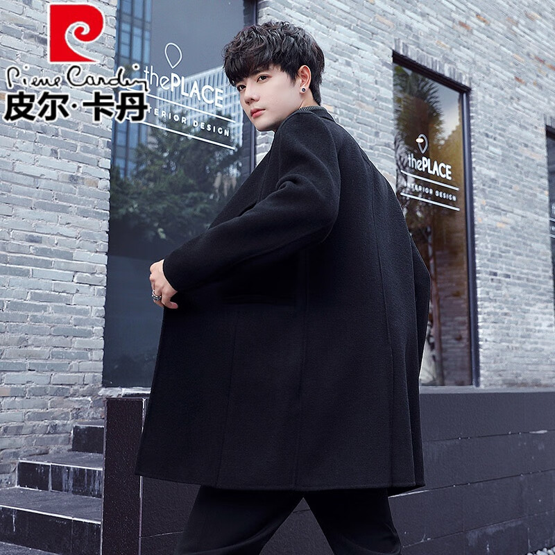 皮尔卡丹(pierre cardin)高端双面羊毛呢大衣男士中长款100%纯羊毛呢子外套韩版风衣冬季 2034款浅灰色 (100%纯羊毛) M 120-135斤