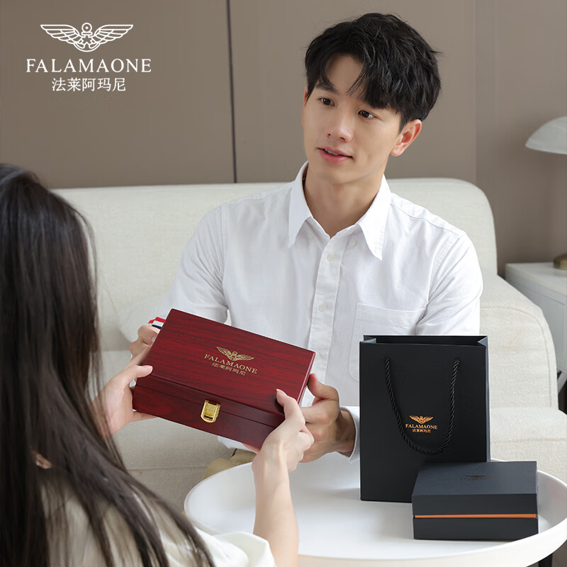 FALAMAONE法莱阿玛尼皮带男真皮自动扣腰带头层牛皮内扣裤带生日礼物送男友 【专柜礼盒】PD809J金色 110cm -140加长均码（可修剪）