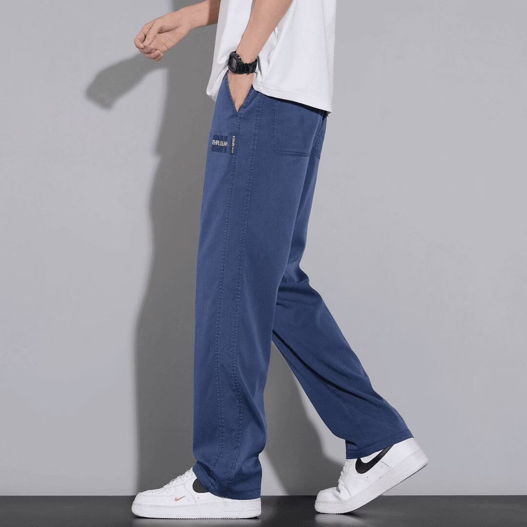 【天丝正品】莱赛尔休闲裤男2026春季天丝宽松直筒百搭长裤子833 牛仔蓝 【标准款】 M 【建议90-115斤】