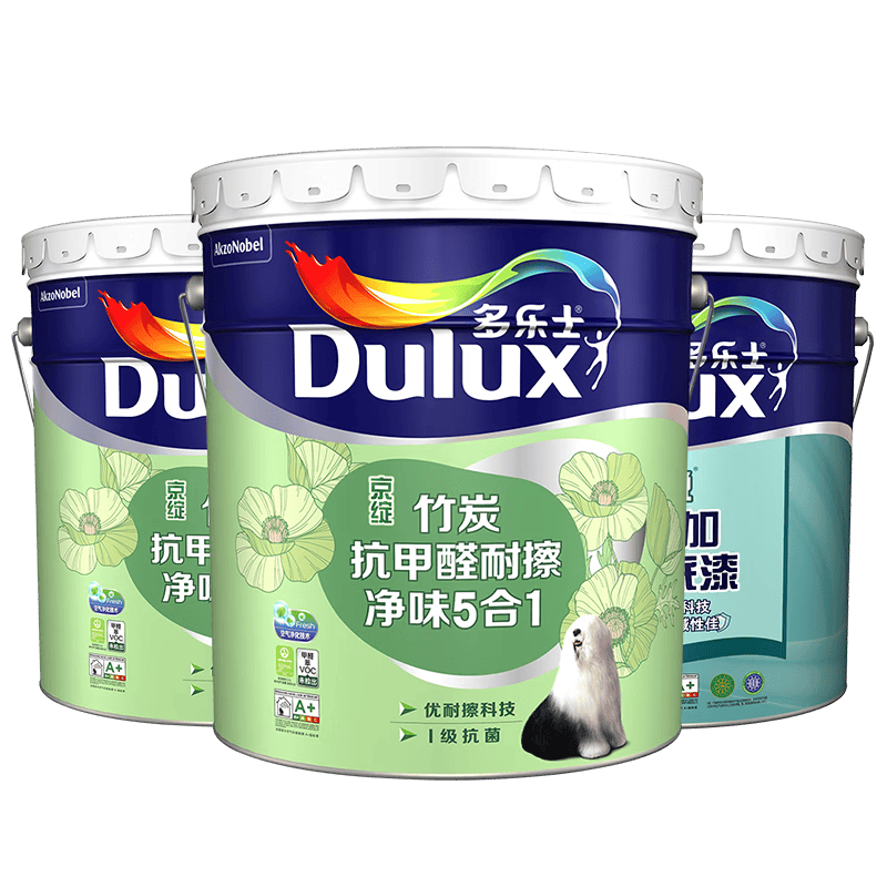 多乐士（Dulux）京绽竹炭抗甲醛五合一净味室内乳胶漆墙面抗菌油漆涂料白色A8146P 套装 白漆 不可调色 54L*1件