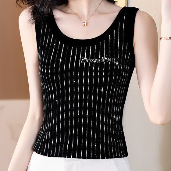 【买一送一】新款重工烫钻吊带背心女遮副乳显瘦薄款休闲百搭气质 【买一送一】白色+黑色 4XL 【适合145-160斤】