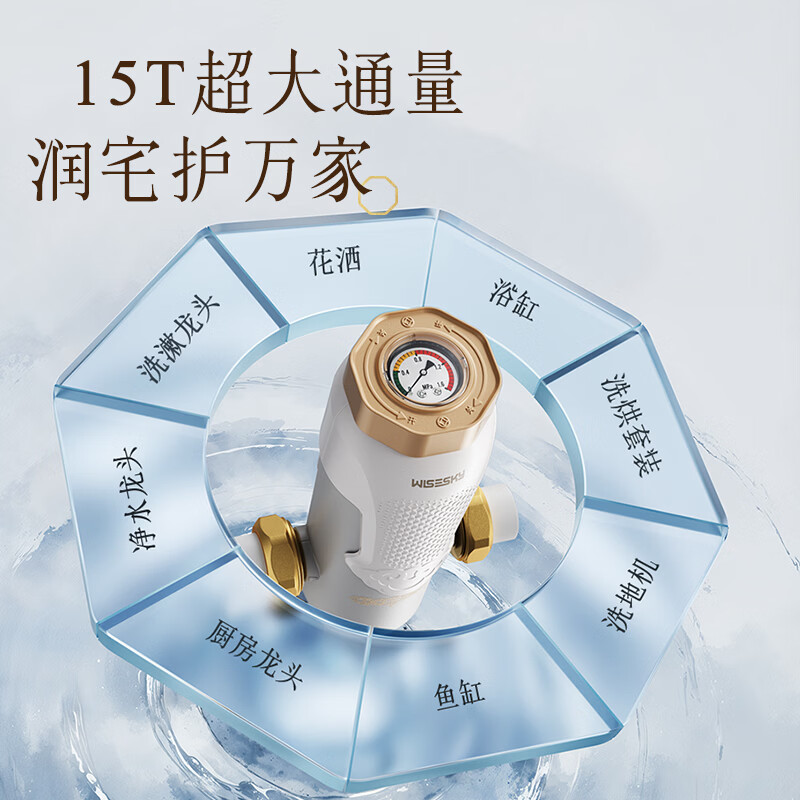 WISESKY韦思卡尔净宝瓶定制款反重力前置过滤器10T/H大流量家用反冲洗全屋净水WSP-85-86W 【自己安装】净宝瓶-东方美学-月白