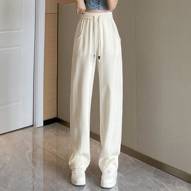 WAMLBN香蕉裤窄版休闲裤2026米白色春夏新款直筒裤长裤潮 米白色 L 【参考详情页尺寸信息】