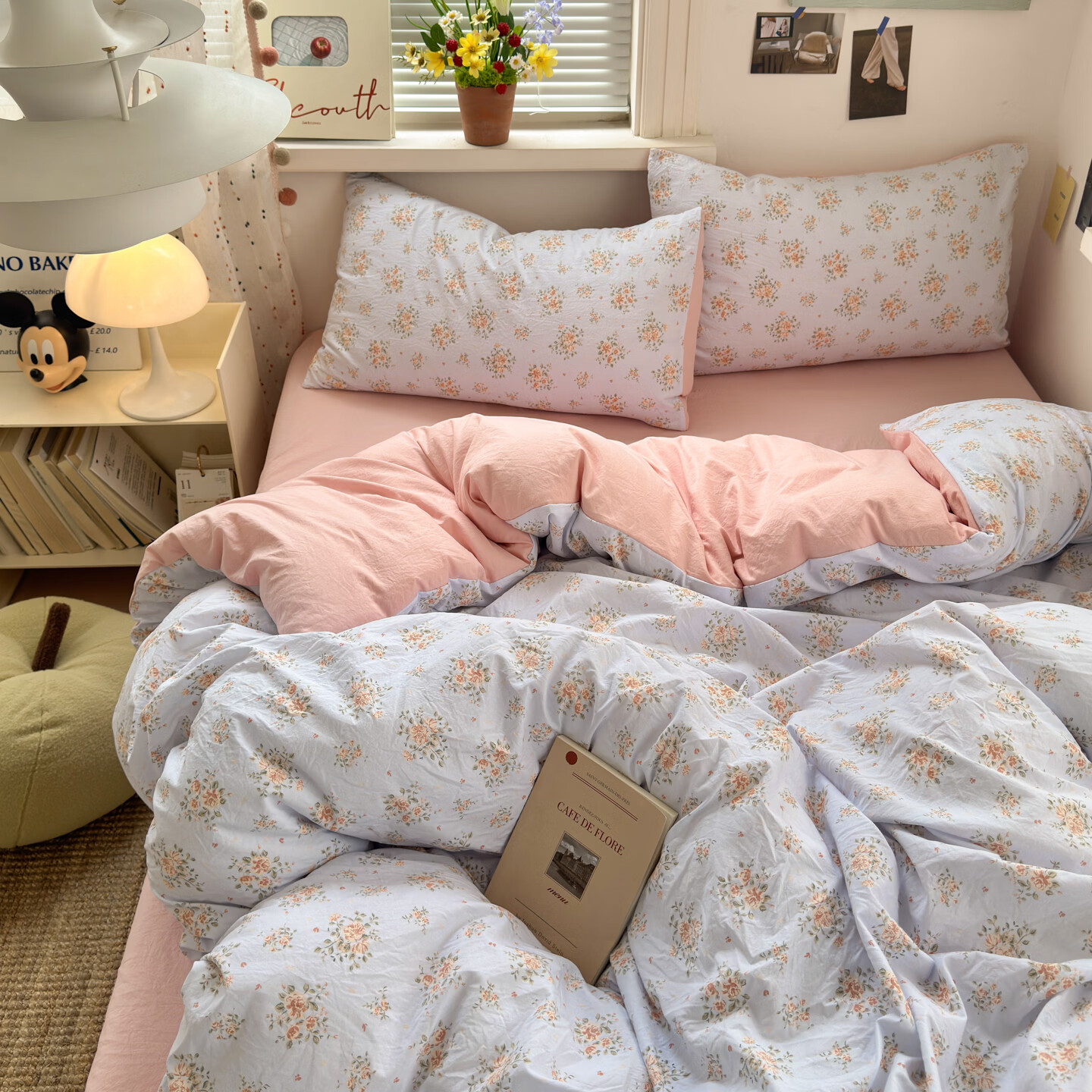 雅鹿小清新超柔水洗棉四件套亲肤透气宿舍单人三件套云柔棉4件套 浪漫时刻 1.2m三件套 床单款 （被套150*200cm）