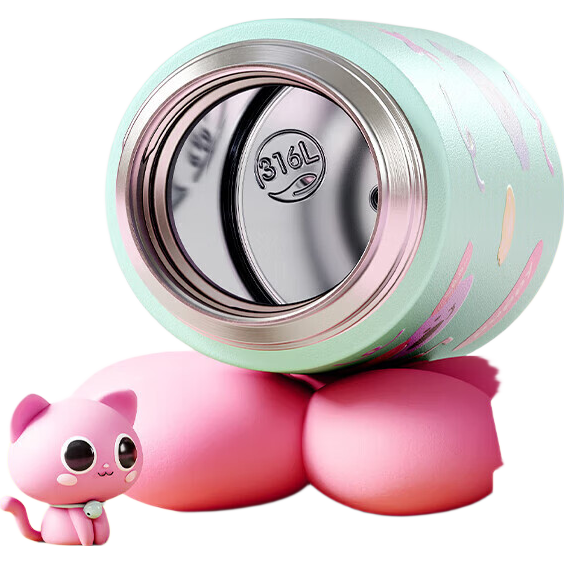 物生物（RELEA）儿童保温杯女生高颜值316L不锈钢吸管杯小学生上学专用带杯盖水杯 甜巧麻薯-镜面316L内胆550ml