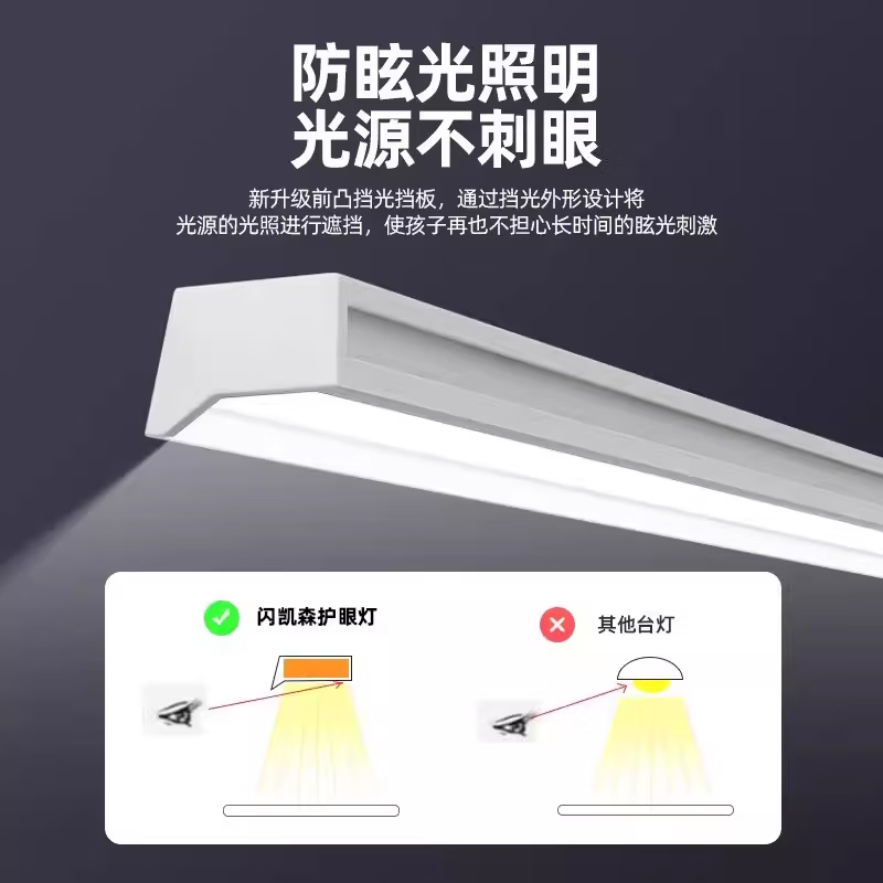 闪凯森防眩目护眼灯学习专用新国标定时儿童阅读书桌台灯夹长条灯 防眩夹式【800MM】吊柜/定制书桌/常规书桌