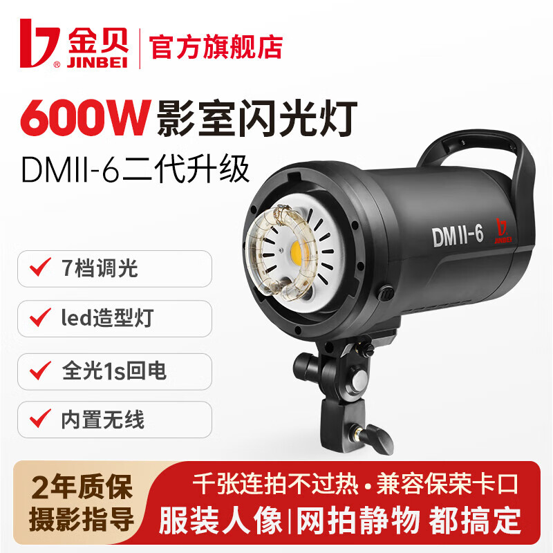 金贝（JINBEI） DMII600W摄影灯套装影室闪光灯人像婚纱服装静物电商影棚拍摄补光灯套装影棚 DMII-6影室闪光灯 单灯头（600W）