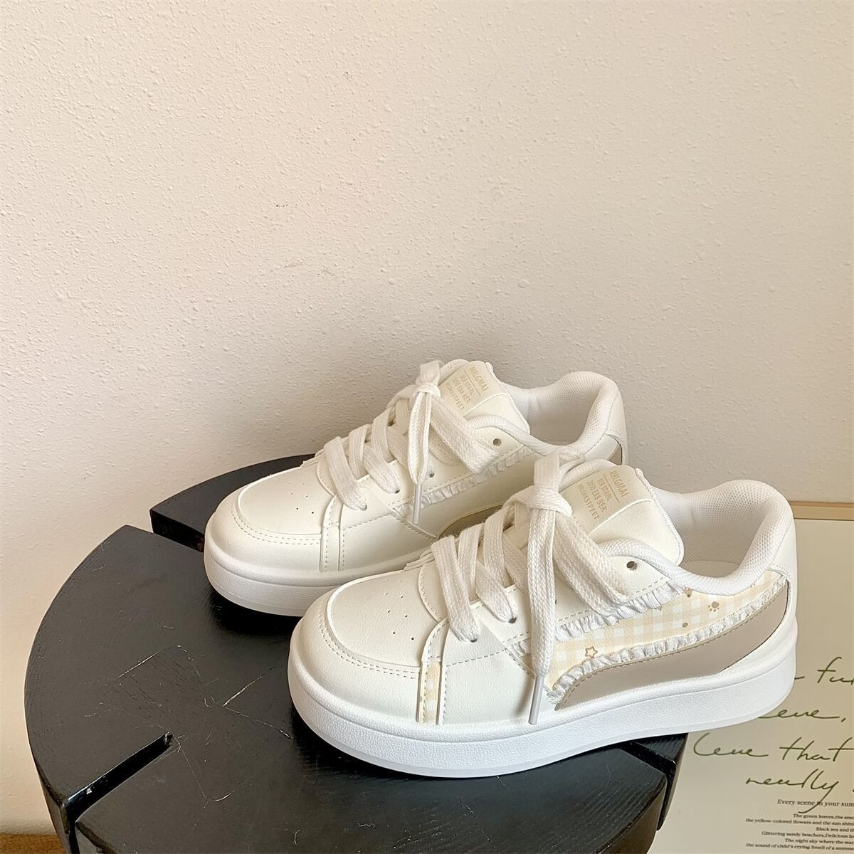 绮步佳人厚底透气休闲运动板鞋女小白鞋拼色百搭低帮板鞋 黄色 40