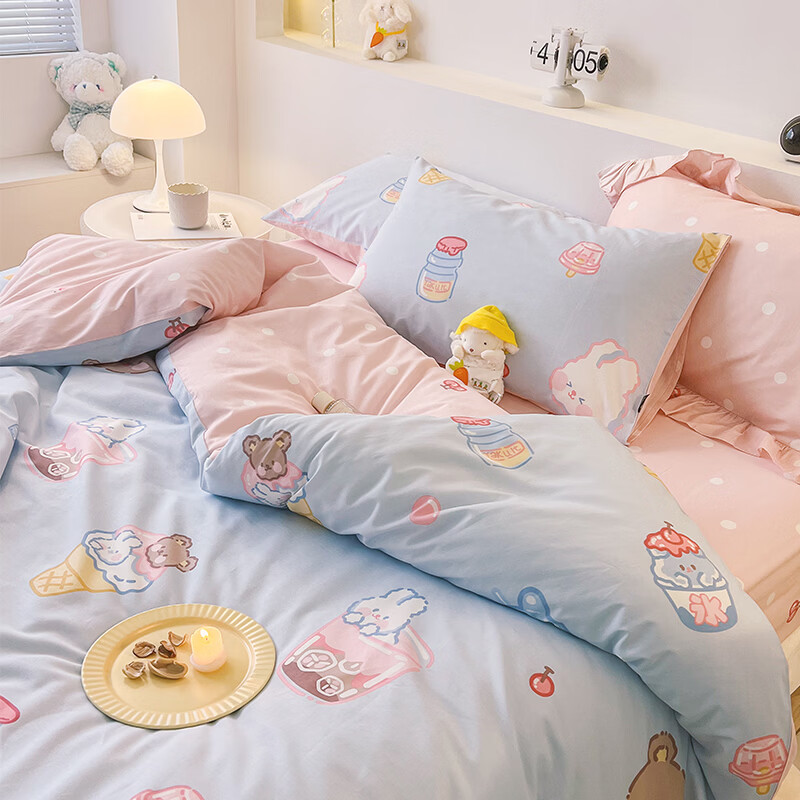 多喜爱（Dohia）家纺卡通四件套全棉床品纯棉床单被套儿童多巴胺三件套宿舍套件 【亲肤全棉套件】冰淇淋的味道 1.5床四件套 床单款 被套203*229cm