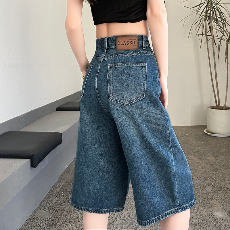 MODX六七分牛仔短裤女2026   年夏天薄款高腰显瘦字直筒宽裤五分五分 蓝色 XS