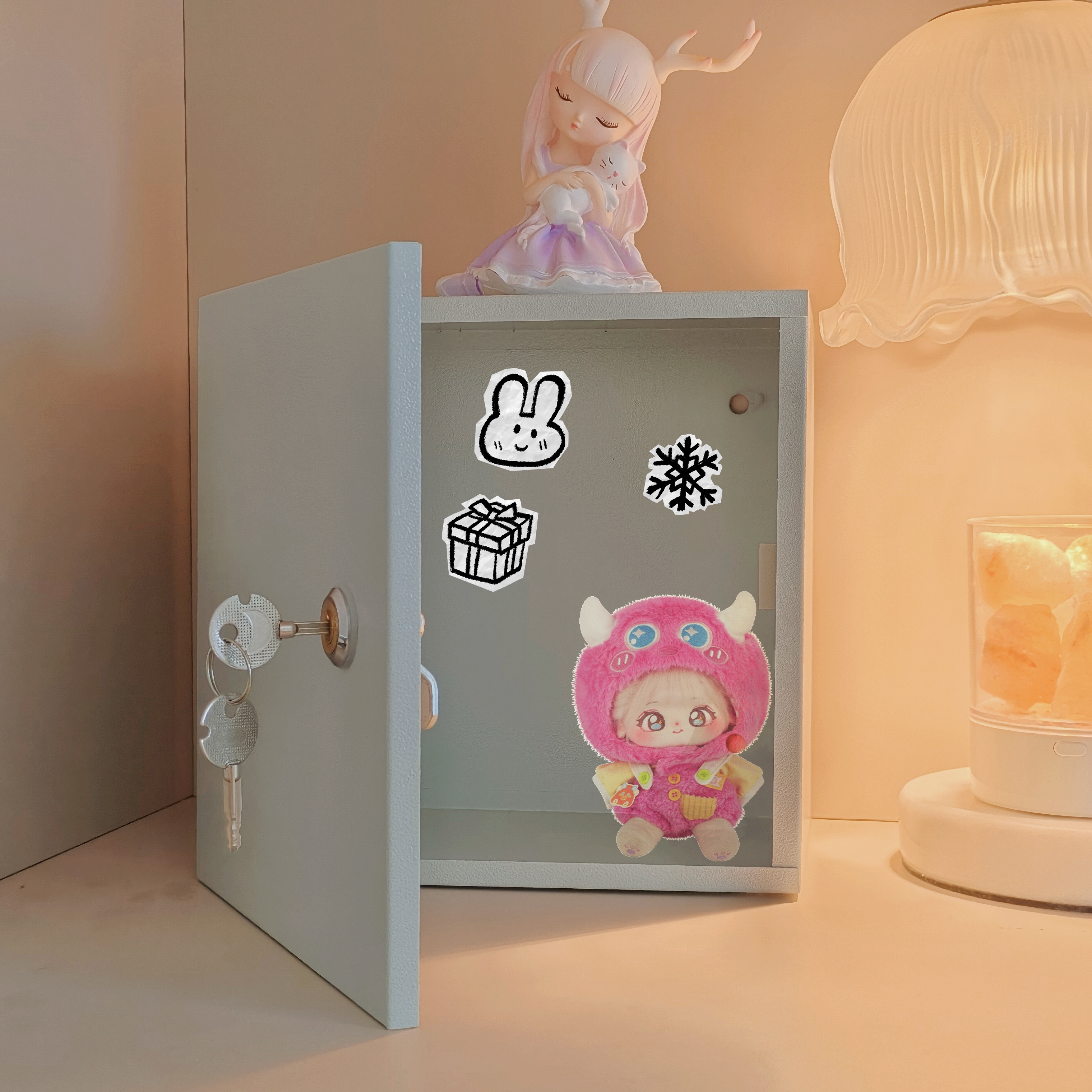 带锁金属铁盒收纳盒隐私桌面手机首饰小杂物迷你保险箱学生储物盒 300+400+200